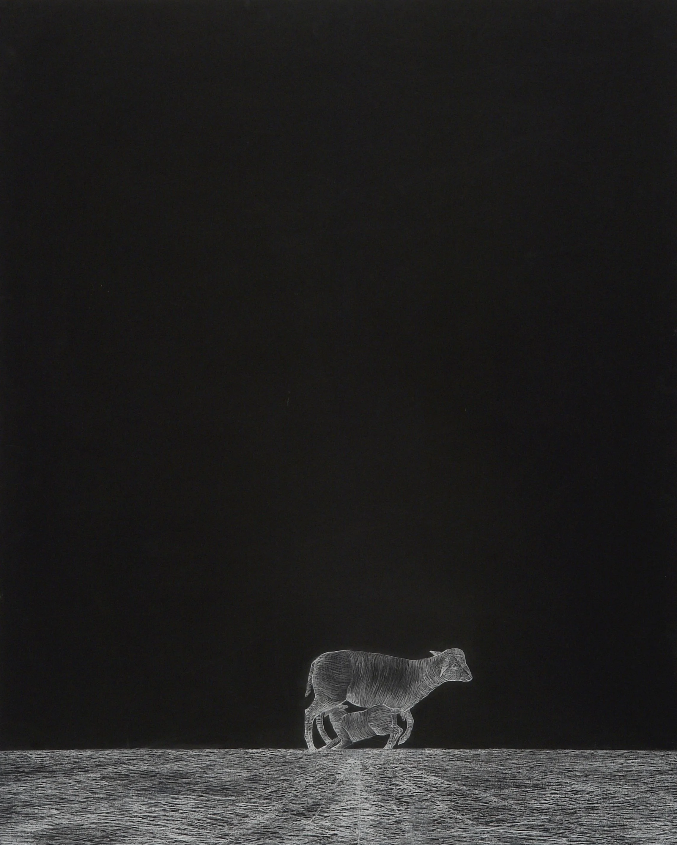 Mother And Child ~ 40'"x 30" ~ Black rag board, white chalk