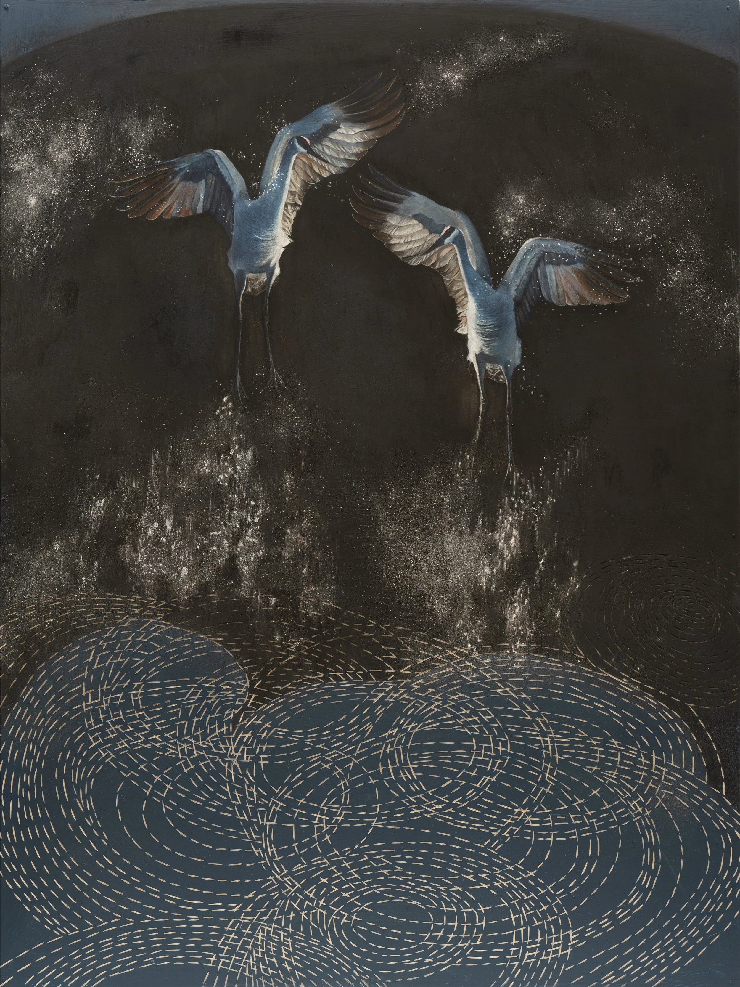 Ballad Of The Blue Heron No. 2 ~ 48" x 36" ~ Carved basswood, acrylic, charcoal