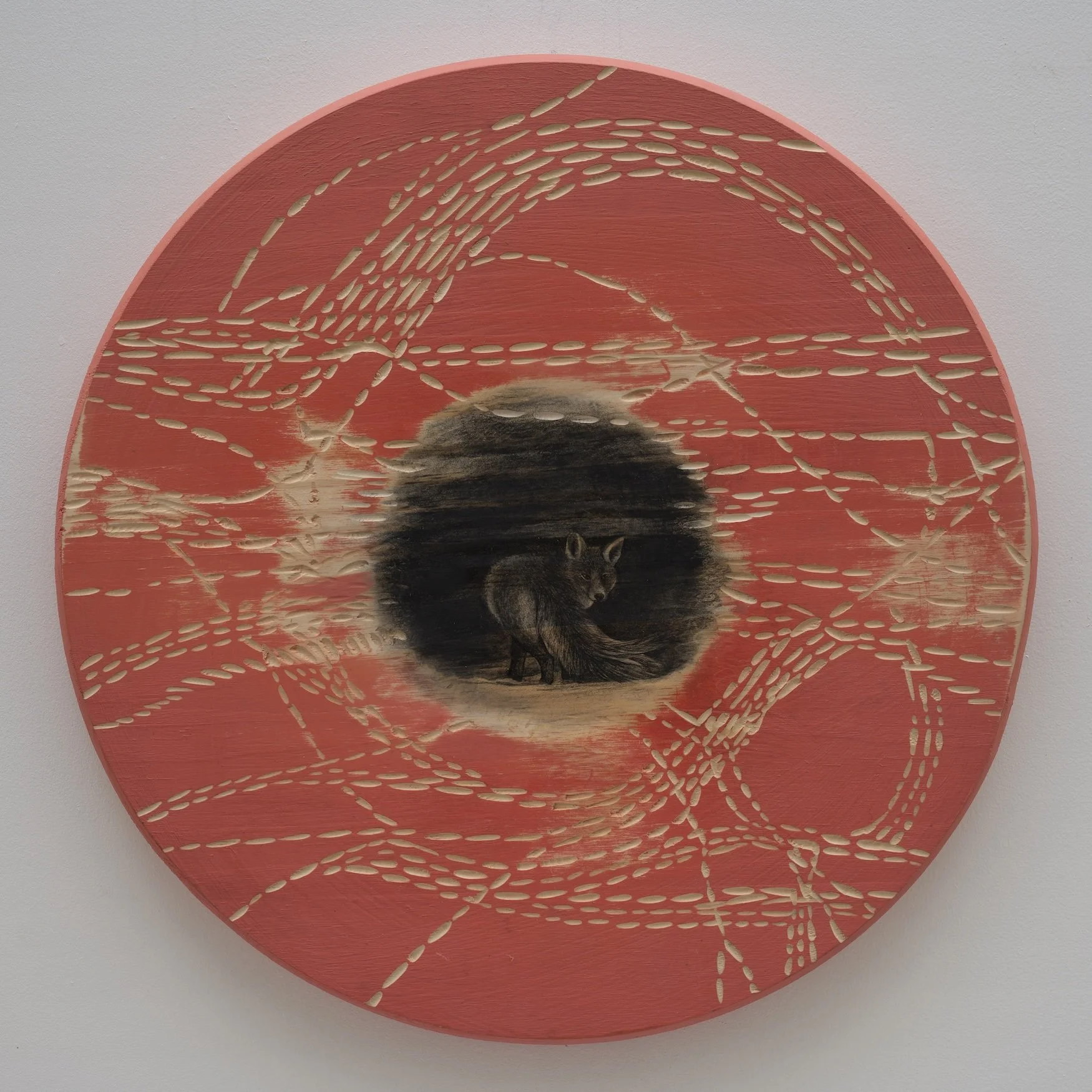 Vulpes Vulpes ~ 19" round ~ Carved basswood, acrylic, charcoal