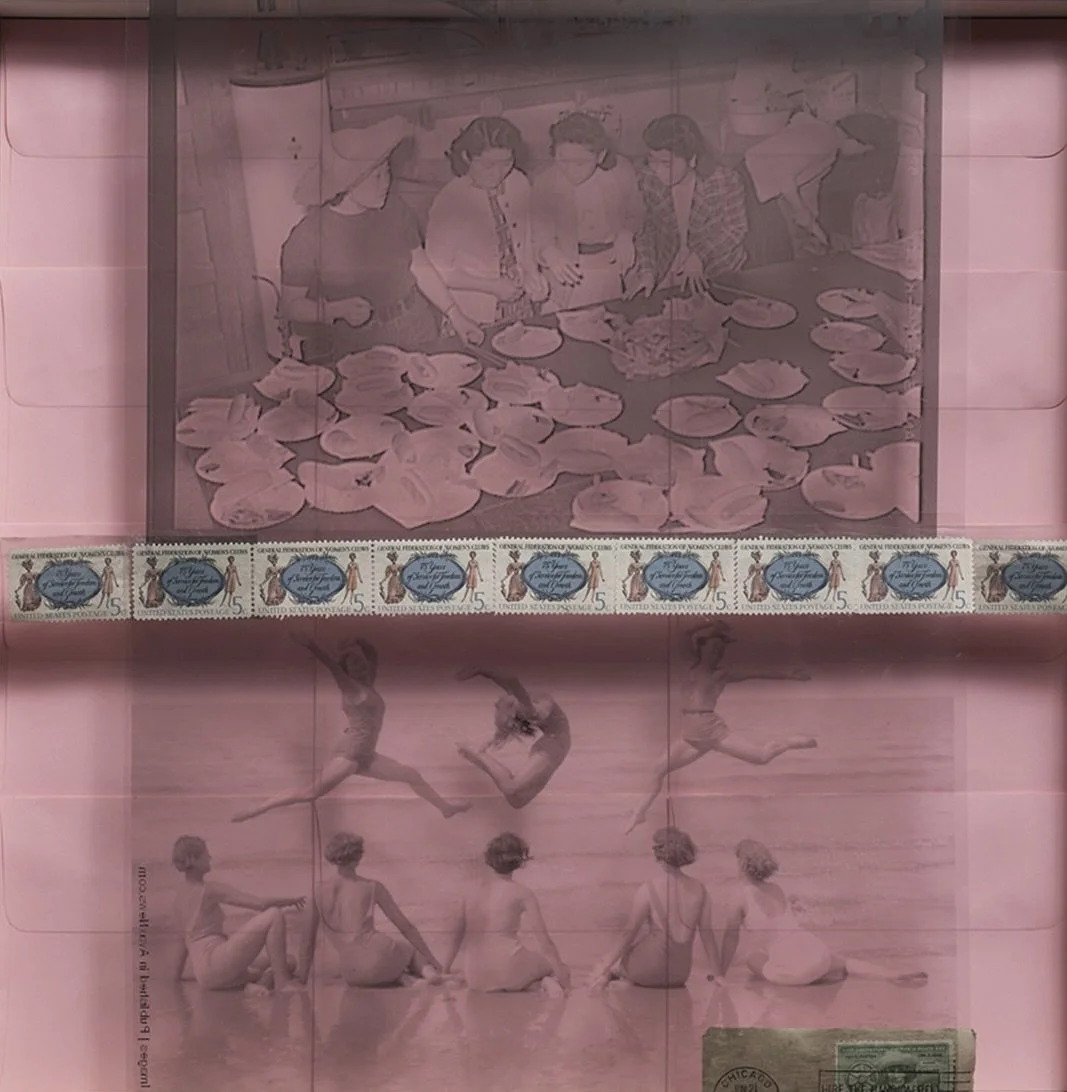 Federation Of The Women’s Club ~ 20" x 16" ~ Historic photos, vintage postage stamps, watercolors