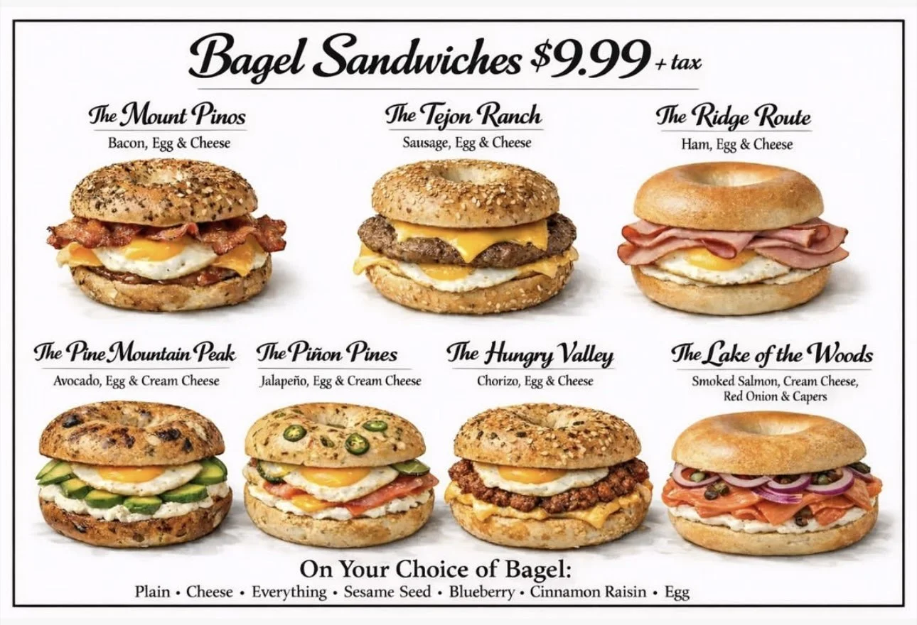 photo of Cliff's bagel menu with prices