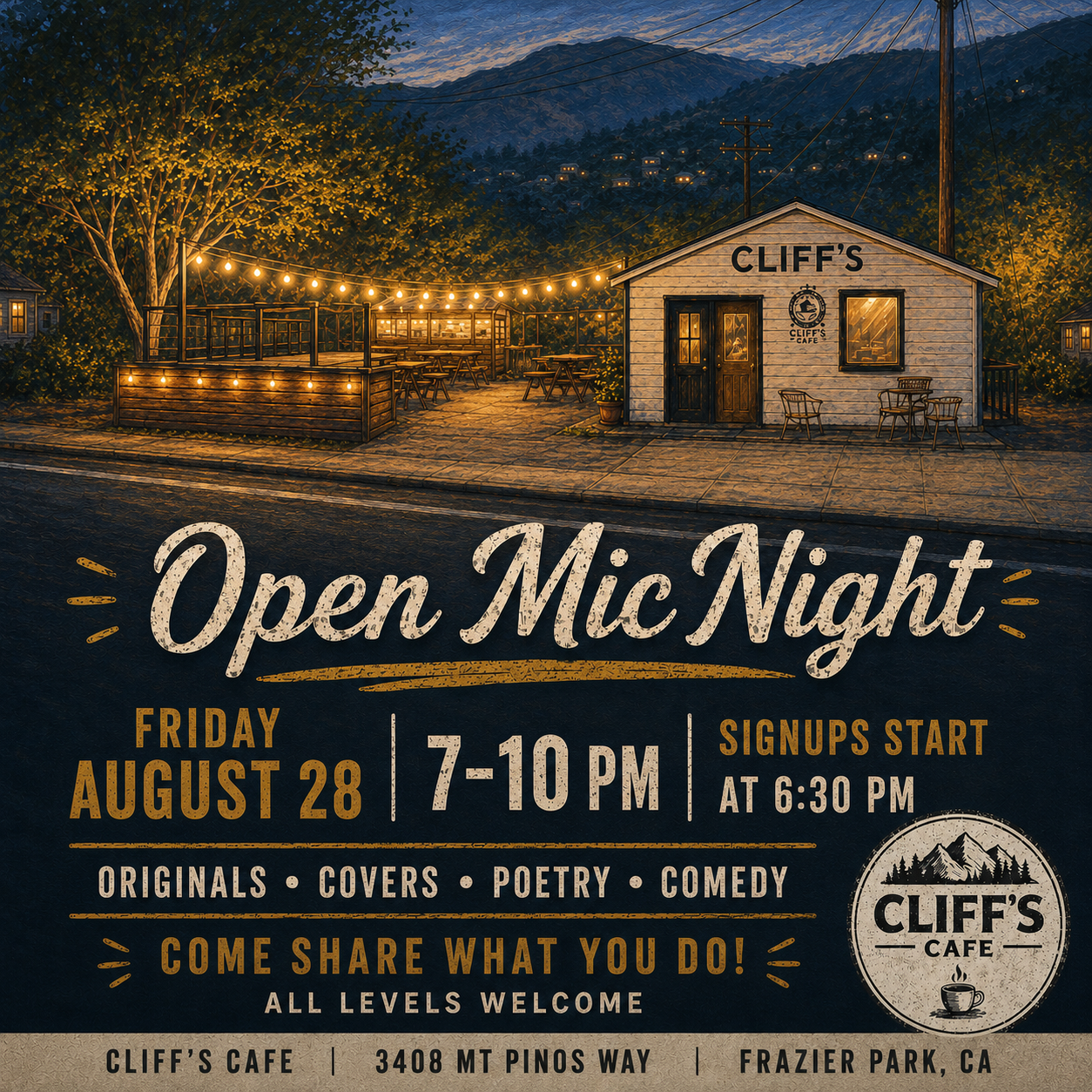 Open Mic night 8/28/2026