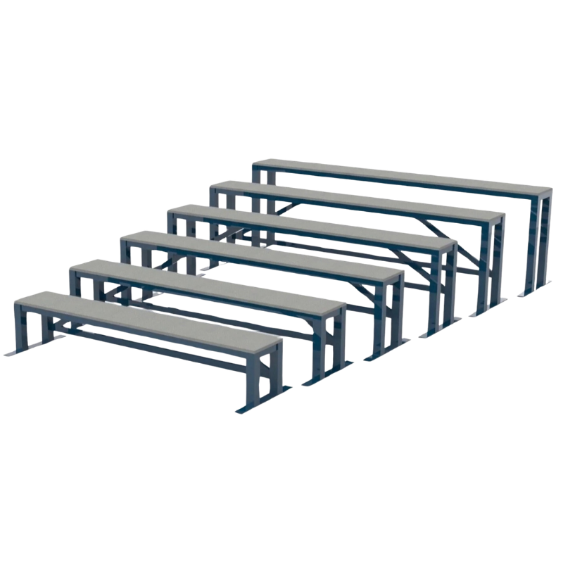 6 row nesting bleachers seating up to 38 spectators for indoor gyms and flexible seating areas