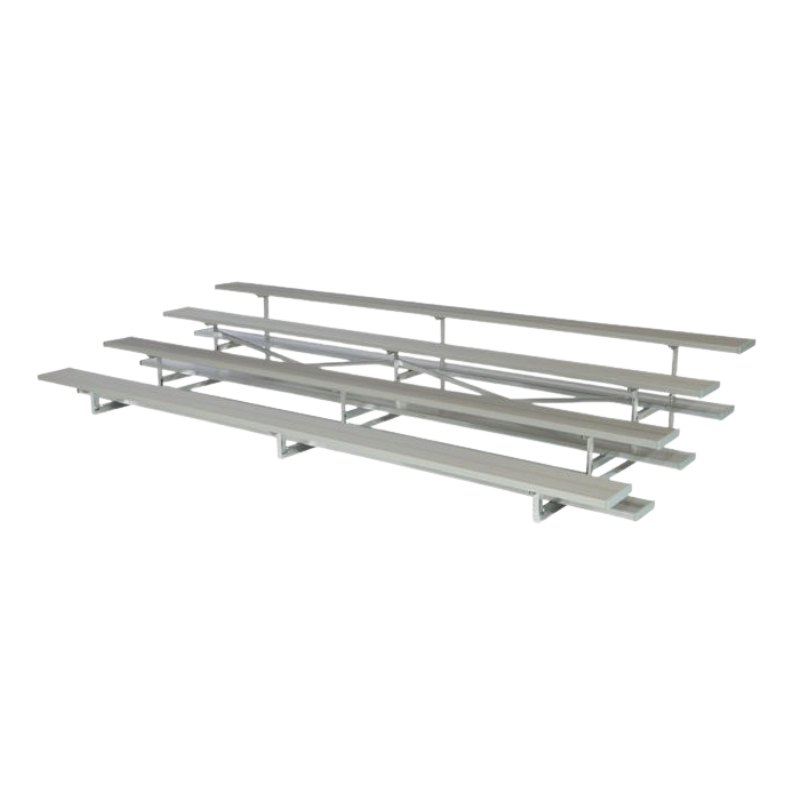 Portable 4-row aluminum bleacher system with 40-seat capacity, commonly used for event seating, school athletics, and temporary spectator seating.