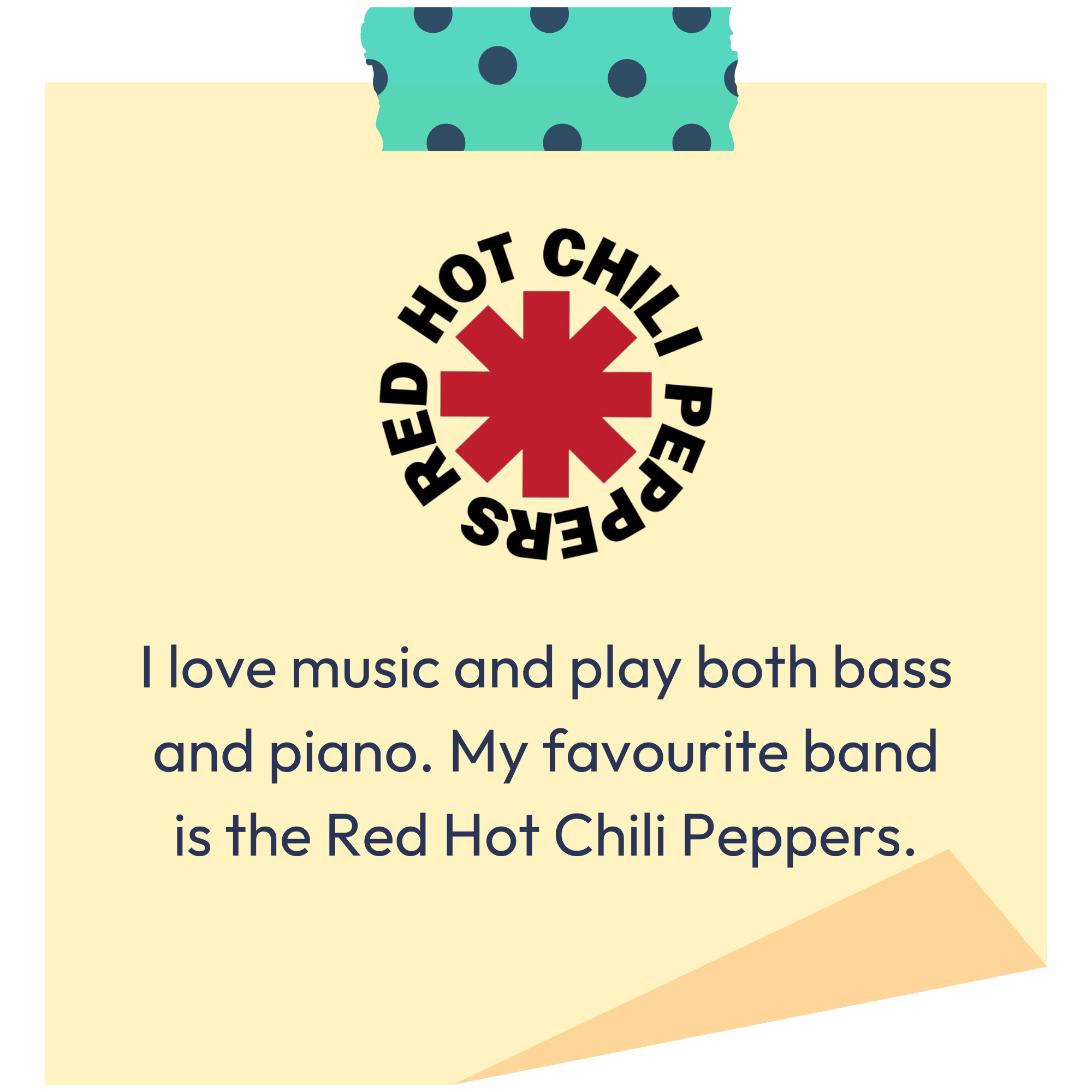 Close-up of a sticker with a circular Red Hot Chili Peppers logo and text around it, placed on a yellow background.