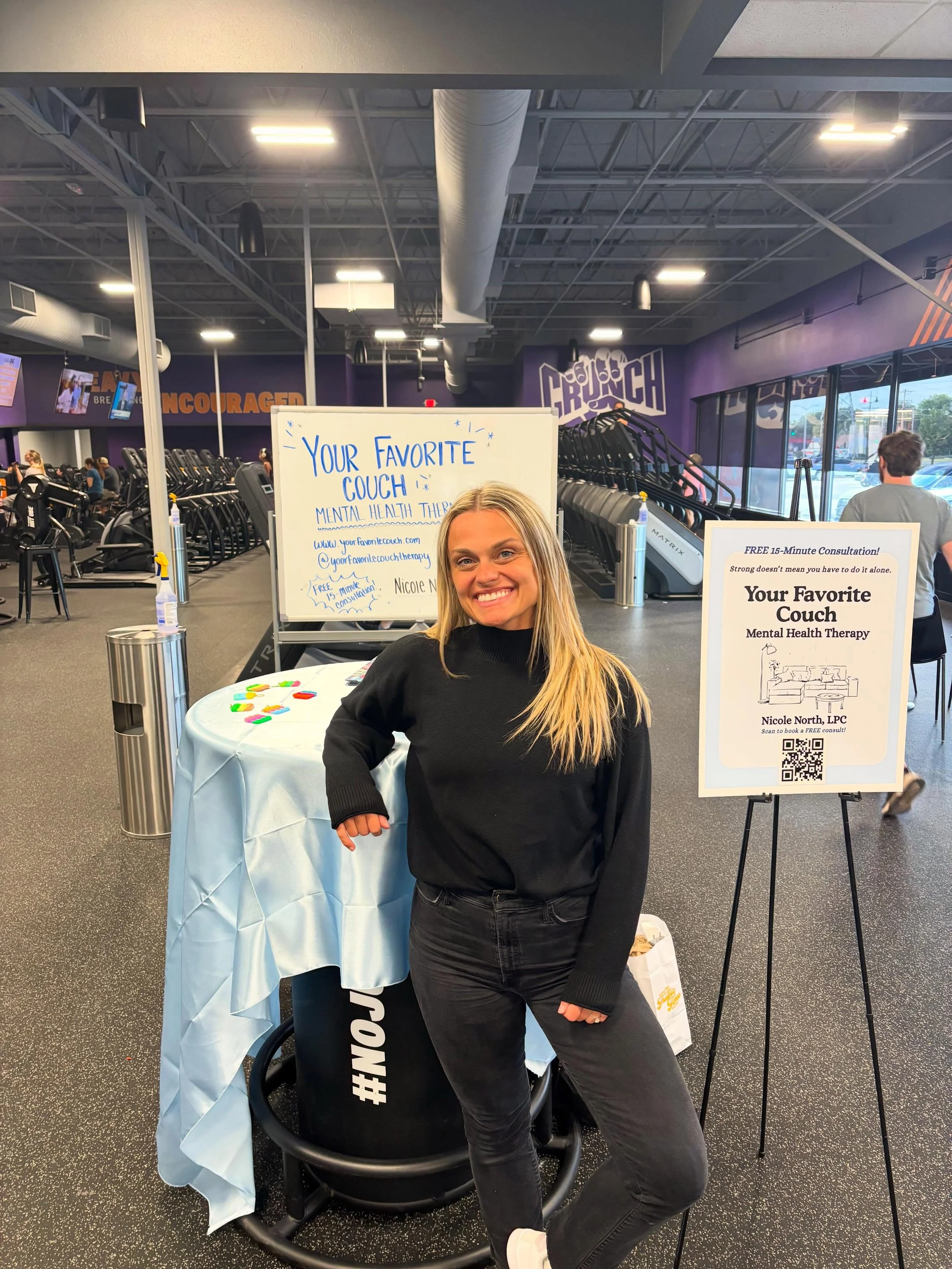 Spent the day at Crunch Fitness sharing Your Favorite Couch with some amazing people! Grateful for the opportunity to connect with the community and talk about mental health. I&rsquo;ll be back tabling next week&mdash;can&rsquo;t wait to do it again!