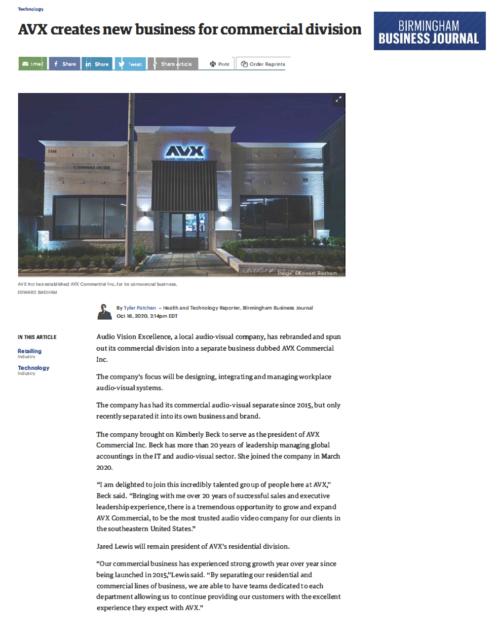  AVX Creates New Business for Commercial Division