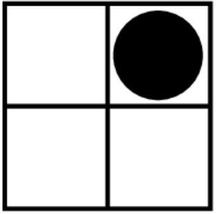 Geometric drawing of an outline square with sections divided by vertical, horizontal, and half circle lines.