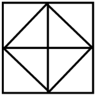 Geometric drawing of an outline square with sections divided by vertical, horizontal, and diagonal lines.