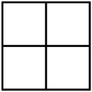 Geometric drawing of an outline square with sections divided by vertical, horizontal, and diagonal lines.