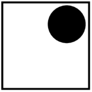 Geometric drawing of an outline square with sections divided by vertical, horizontal, and circle lines.