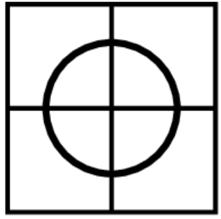 A black and white diagram of a target with concentric circles and crosshairs.