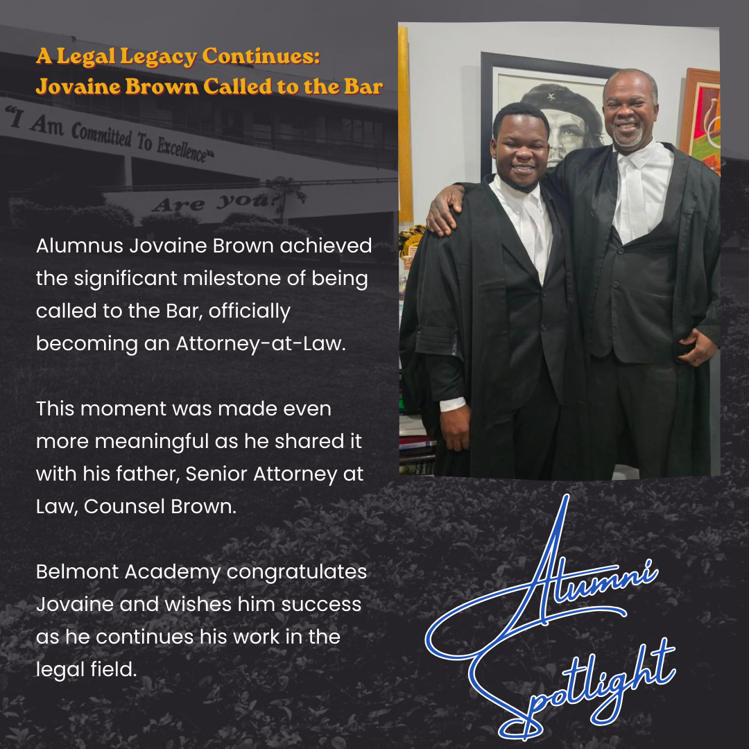 Two men in black lawyer robes, one younger and one older, smiling and standing close together in an art gallery with framed artwork behind them.