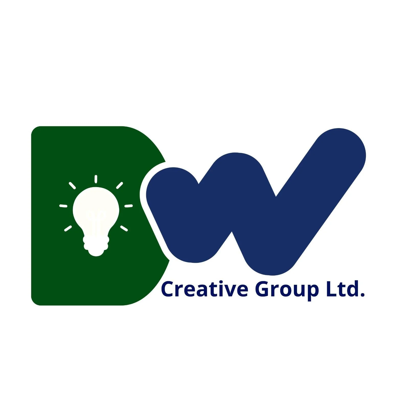 Logo for Creative Group Ltd. featuring a green shape with a lightbulb icon and the initials 'CW' in dark blue.