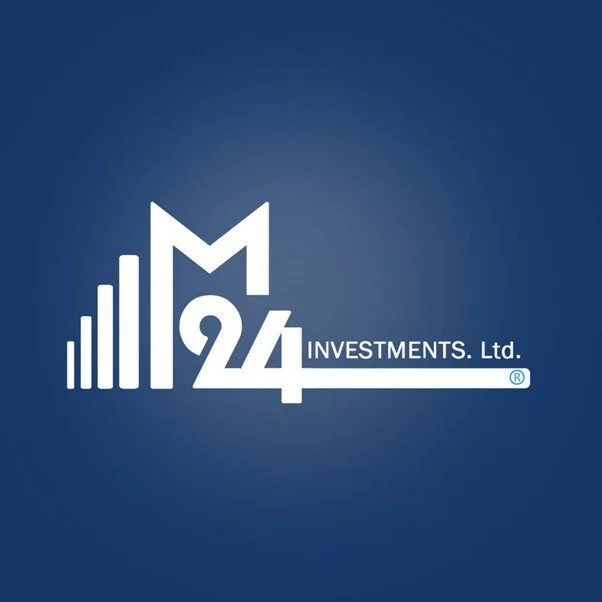 Logo of M24 Investments Ltd. featuring a stylized bar graph integrated into the letter M, with the company name in white on a dark blue background.