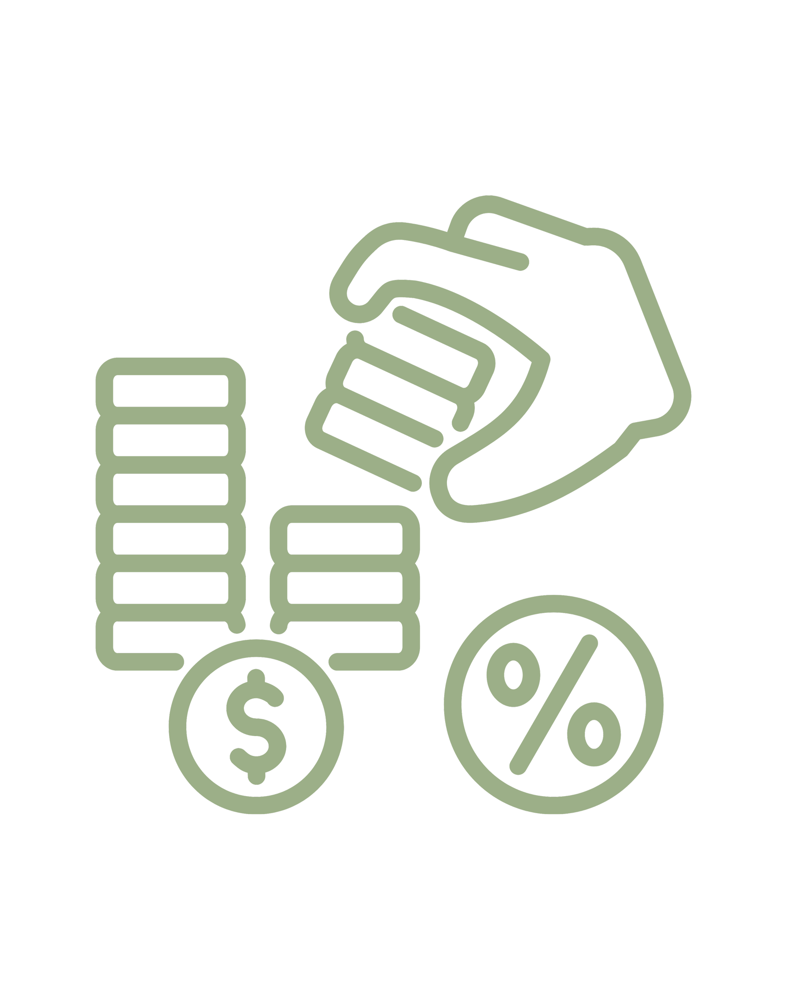 Sales & Use Tax Filing. Outline of a hand stacking coins next to a dollar sign and a percentage symbol.