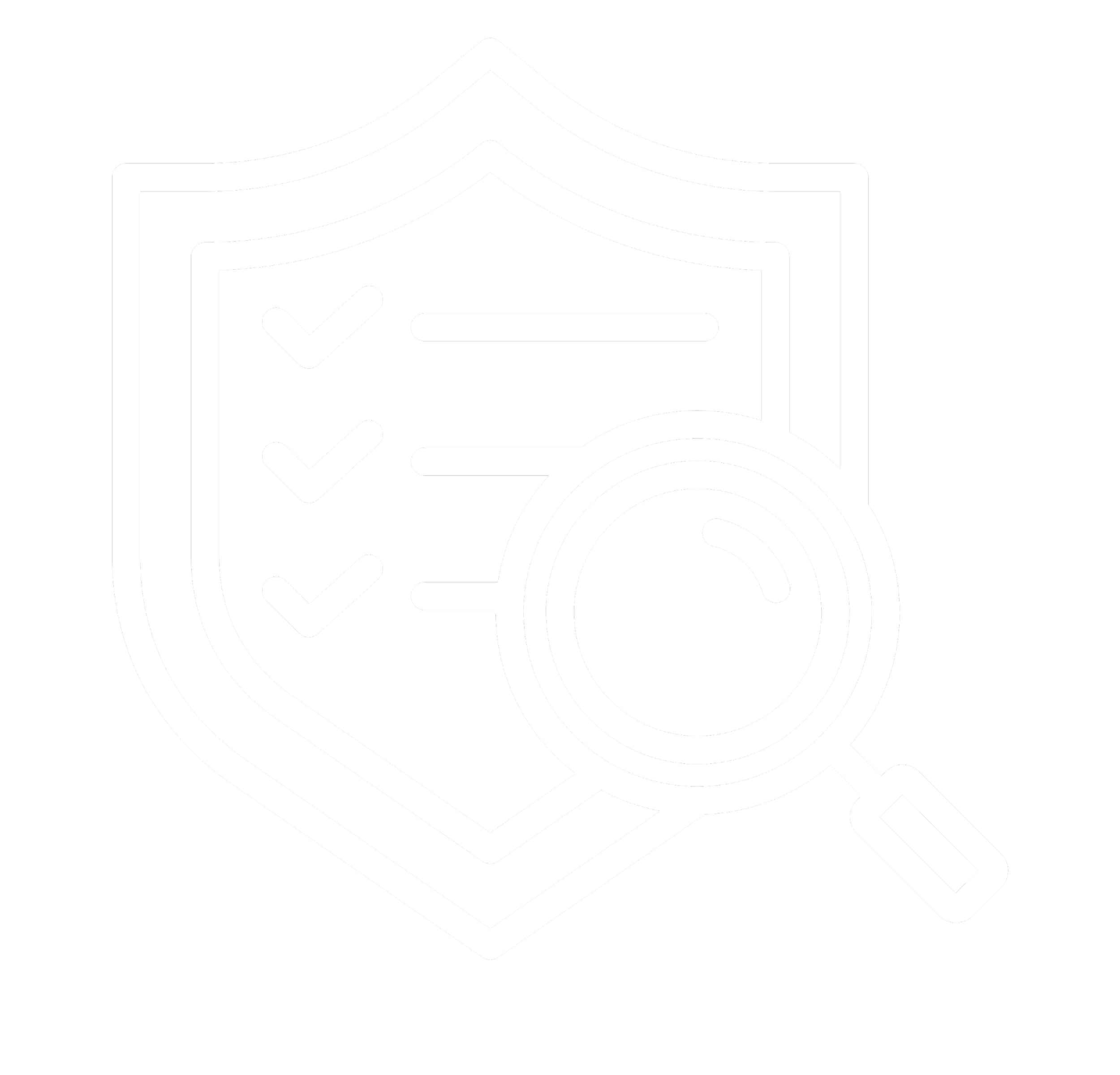 Insurance Audit Filings. Outline of a shield with a checklist and a magnifying glass.