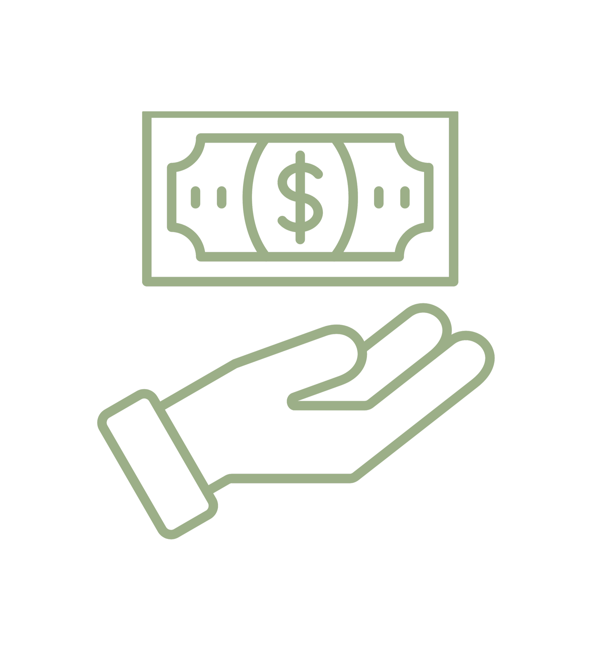 Accounts Payable and Accounts Receivable management. Line drawing of a hand holding a dollar bill with a dollar sign.