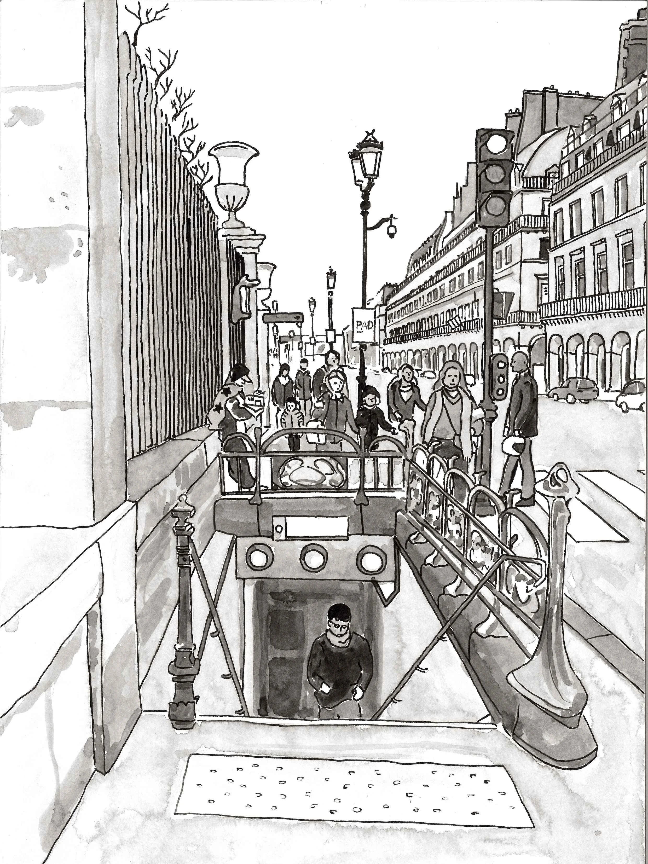 dessins a la plume sortie de metro rivoli