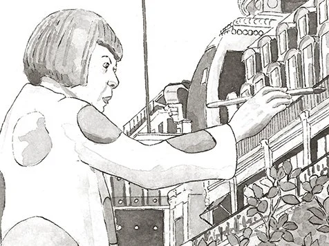 Coup de pinceau de la sculpture de Yayoi Kusama sur la Samaritaine