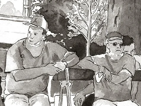 Deux hommes sur un banc public