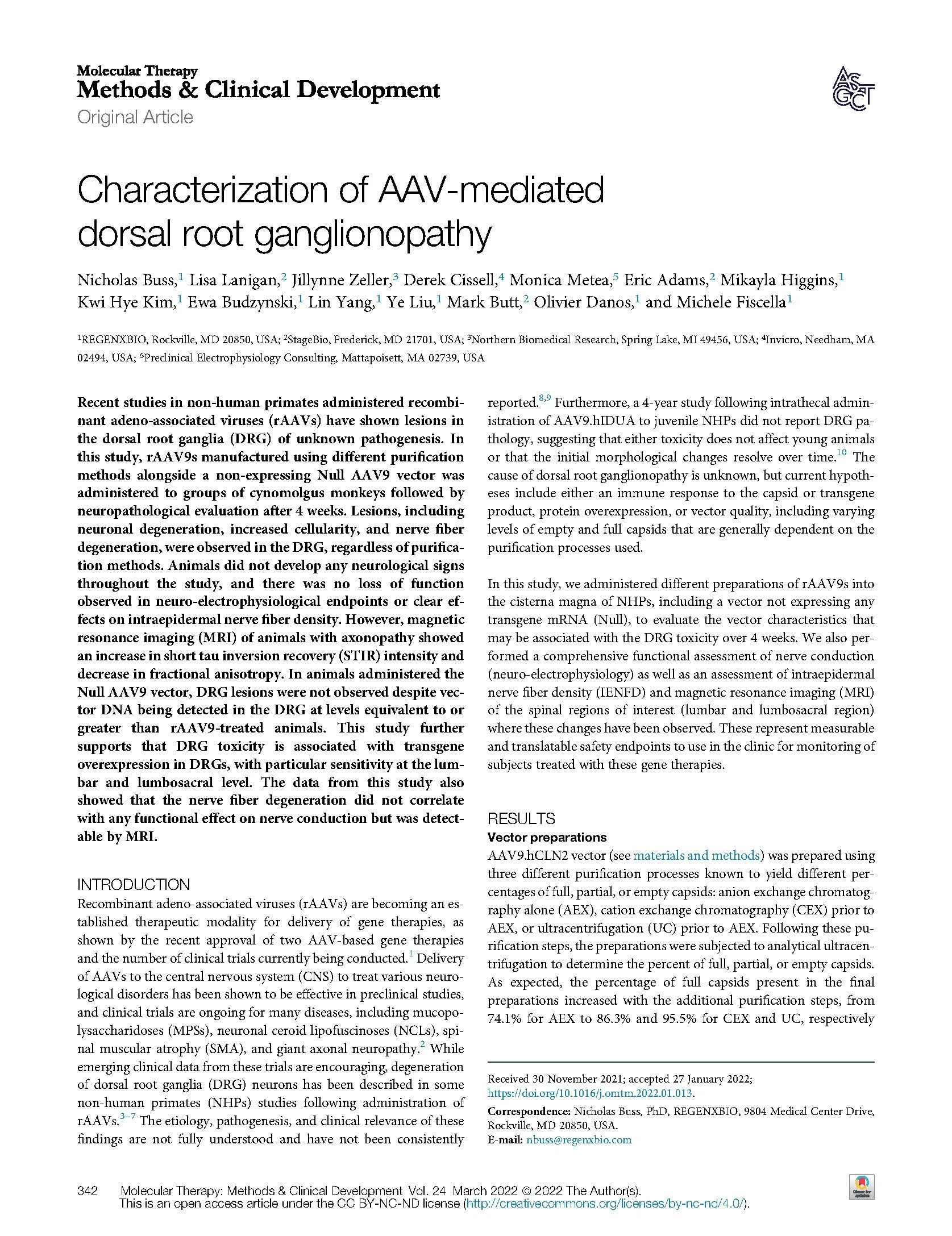 Scientific article titled 'Characterization of AAV-mediated dorsal root ganglionopathy' from the journal 'Molecular Therapy: Methods & Clinical Development'.