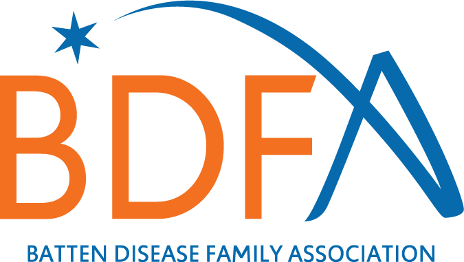 Logo of the Batten Disease Family Association with stylized mountain and star elements.