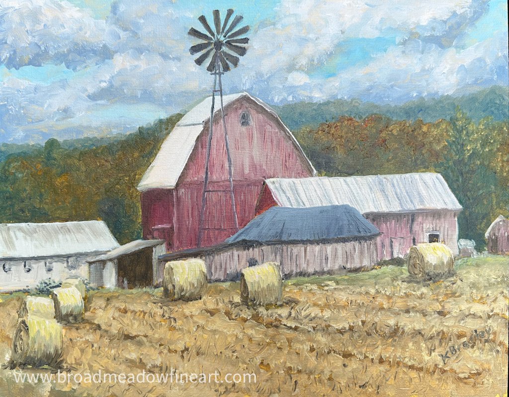 Farm with Hay Bales (Oil)
