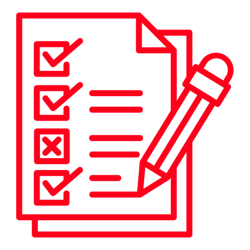 Icon of a checklist with a pencil marking off an item.