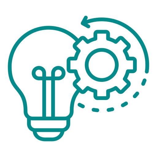 Light bulb icon with a gear and circular arrow, symbolizing innovation or ideas