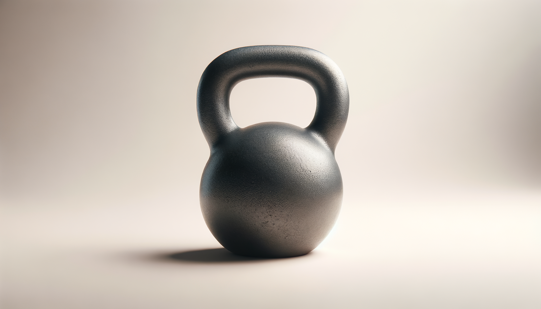A black kettlebell with a textured surface on a plain light background.