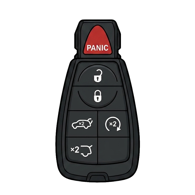 Illustration of a Fobic car key common on GMC, Jeep and Dodge vehicles.