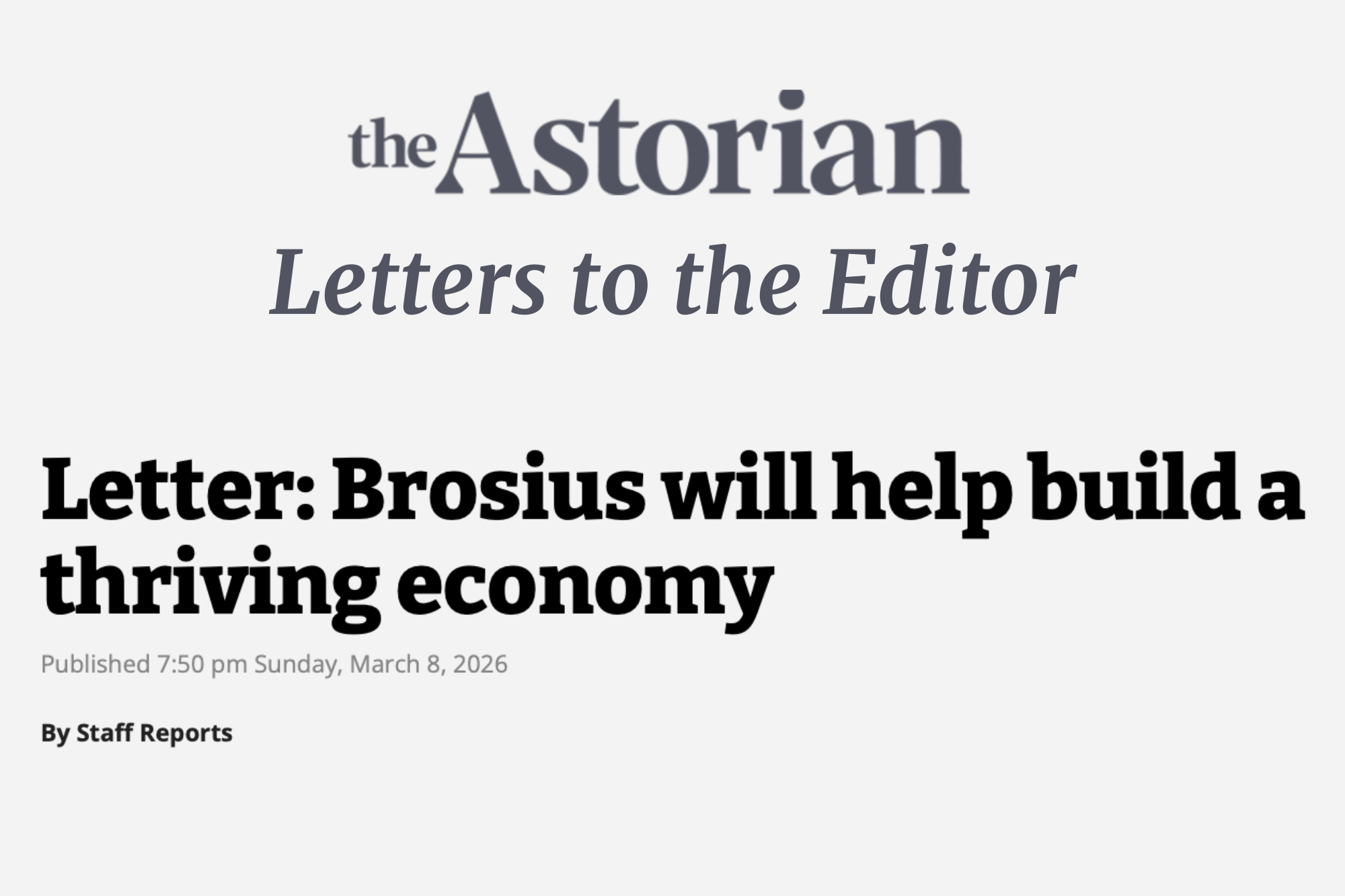 LETTER: Willie TORISTOJA (3/8/26)