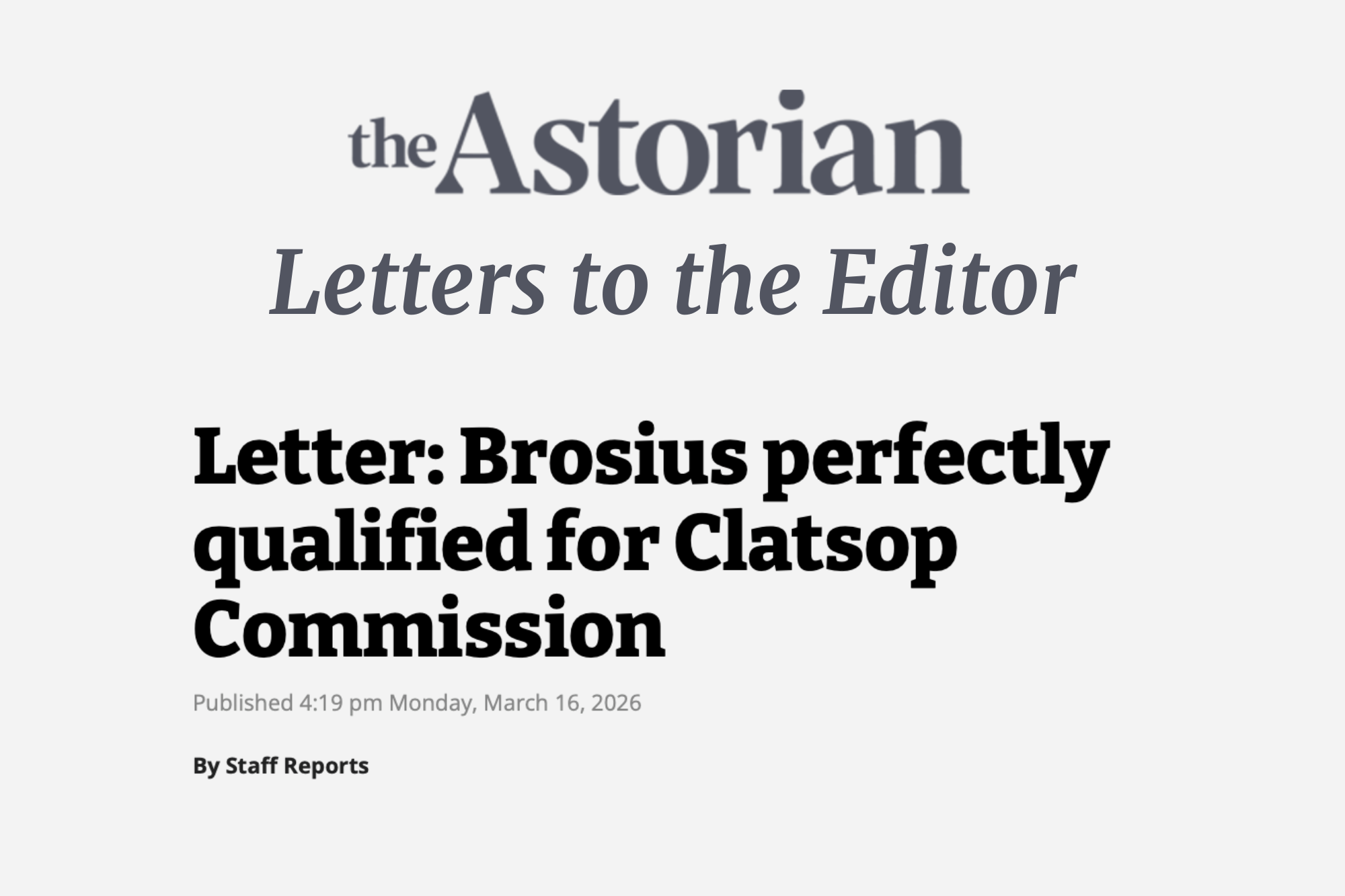 LETTER: Judith Huck (3/16/26)