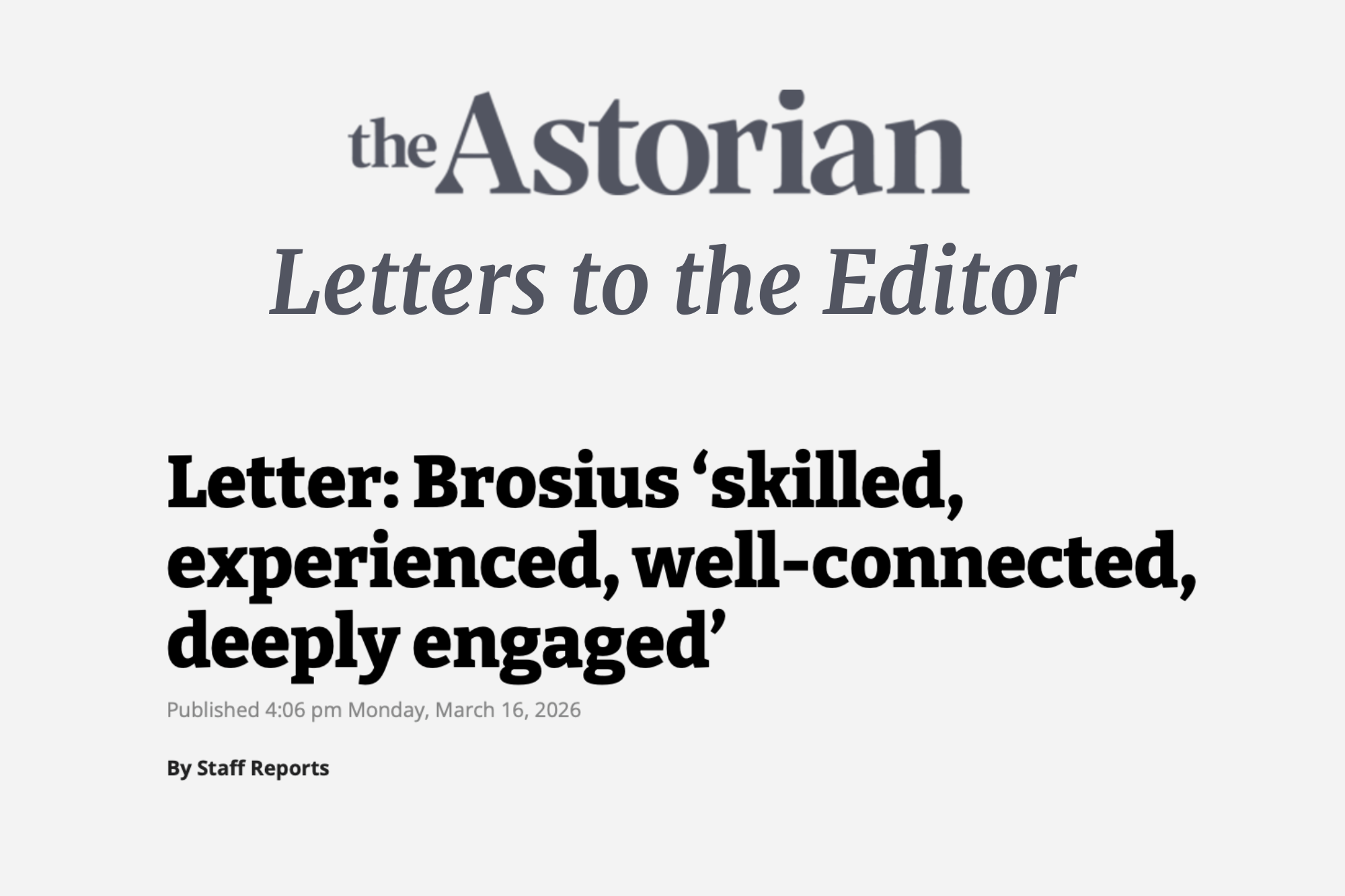 LETTER: Mike Francis (3/16/26)