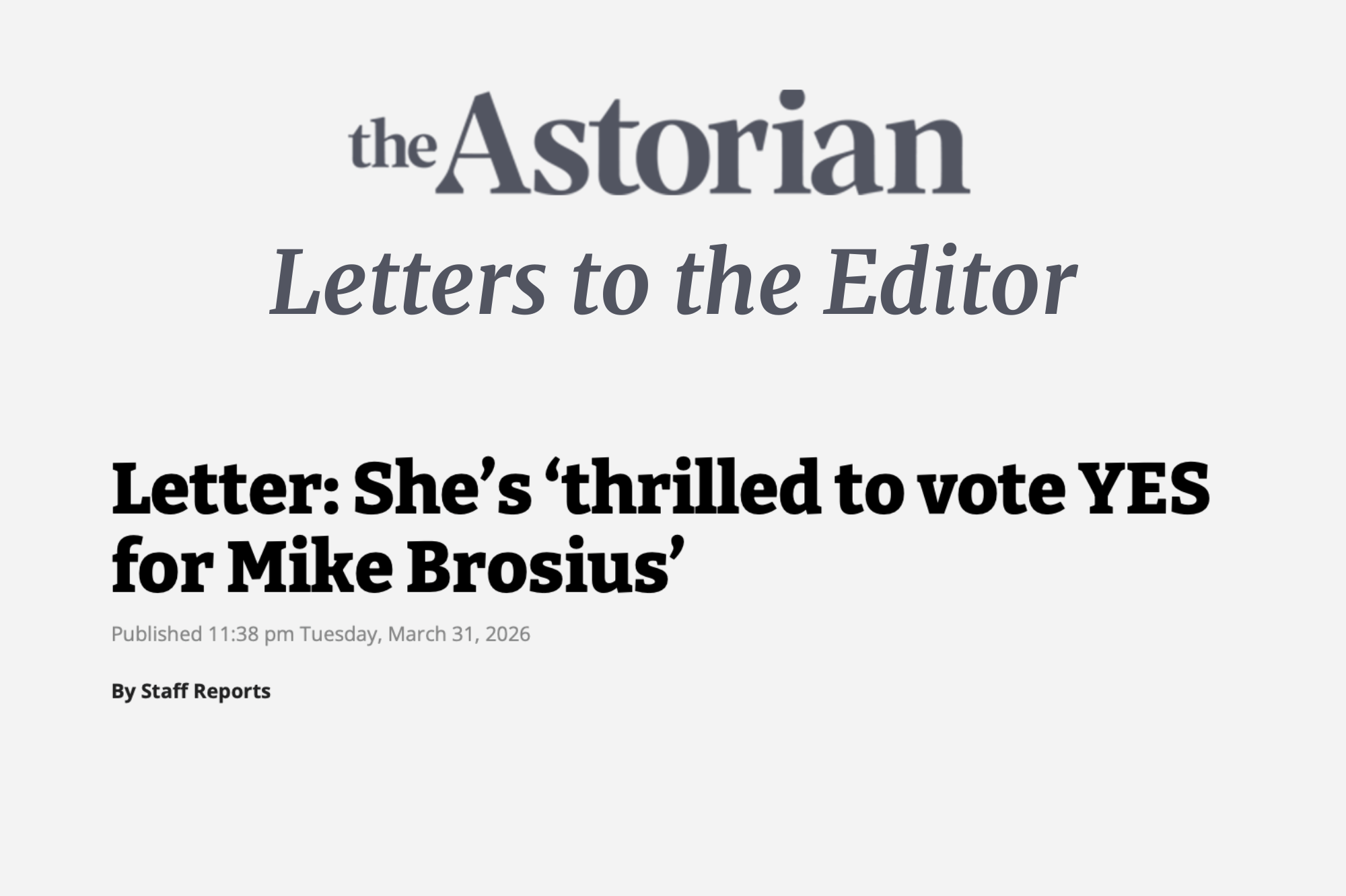 LETTER: LINDA MORELAND (3/31/26)