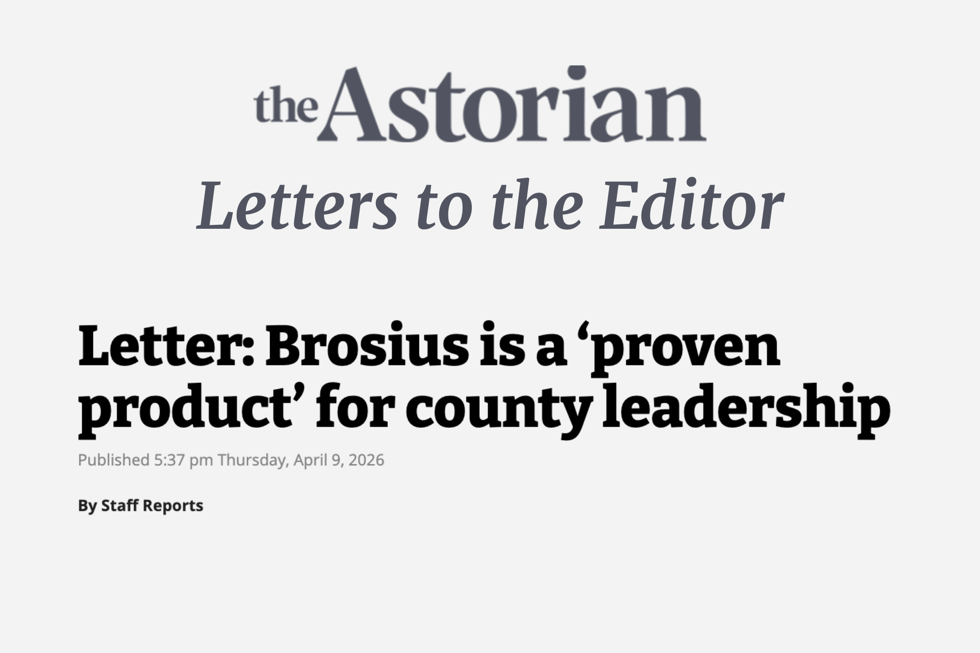LETTER: Rainer and Darlene Houser (4/9/26)