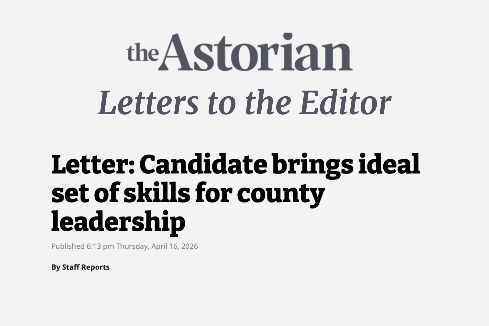 LETTER: Troy Hill (4/16/26)