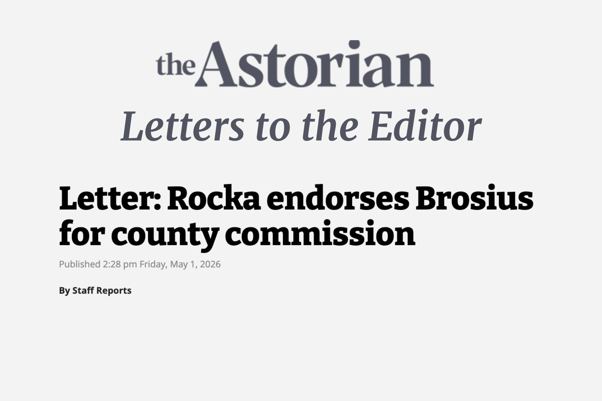 LETTER: Roger Rocka (5/1/26)