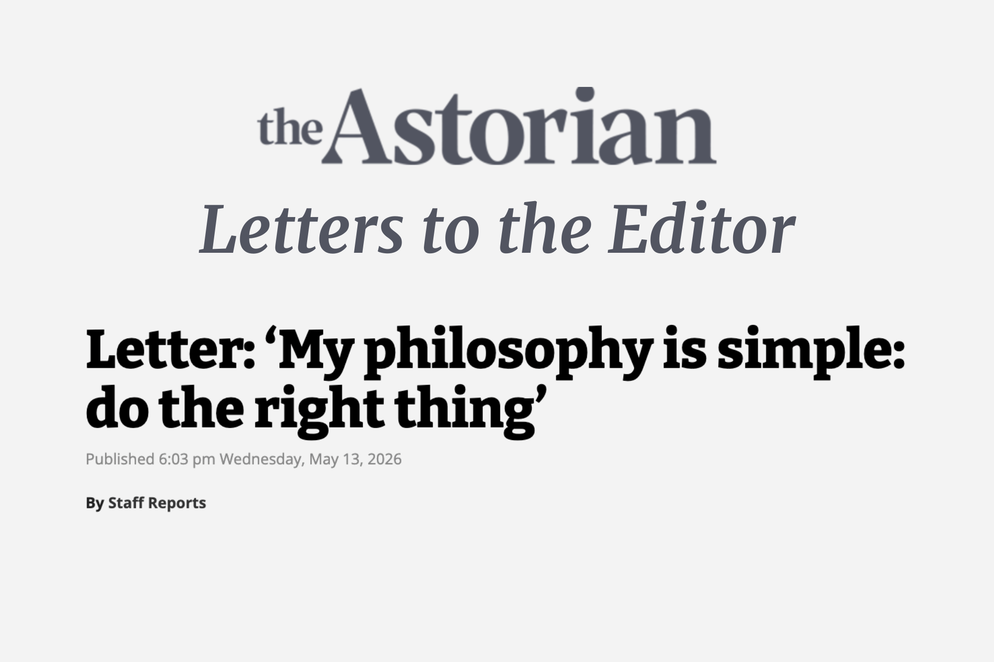 LETTER: Mike Brosius (5/13/26)