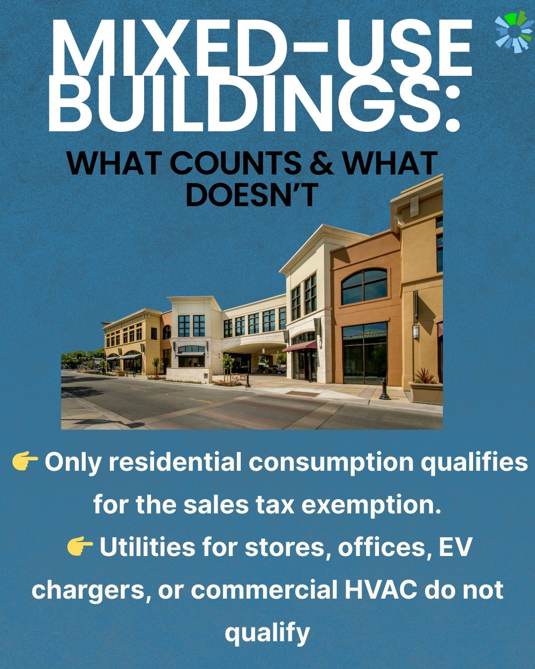 Mixed-use building? Here&rsquo;s the deal 👇
Only the residential portion of your building qualifies for MA utility sales-tax exemptions. Commercial space doesn&rsquo;t.
Neighborhood Energy New England helps you sort out the split, work with the util