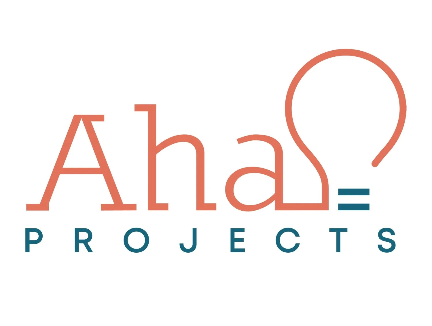 Text logo with the words 'Aha Projects' in stylized font, with 'Aha' in large red letters and 'Projects' in smaller blue letters beneath.