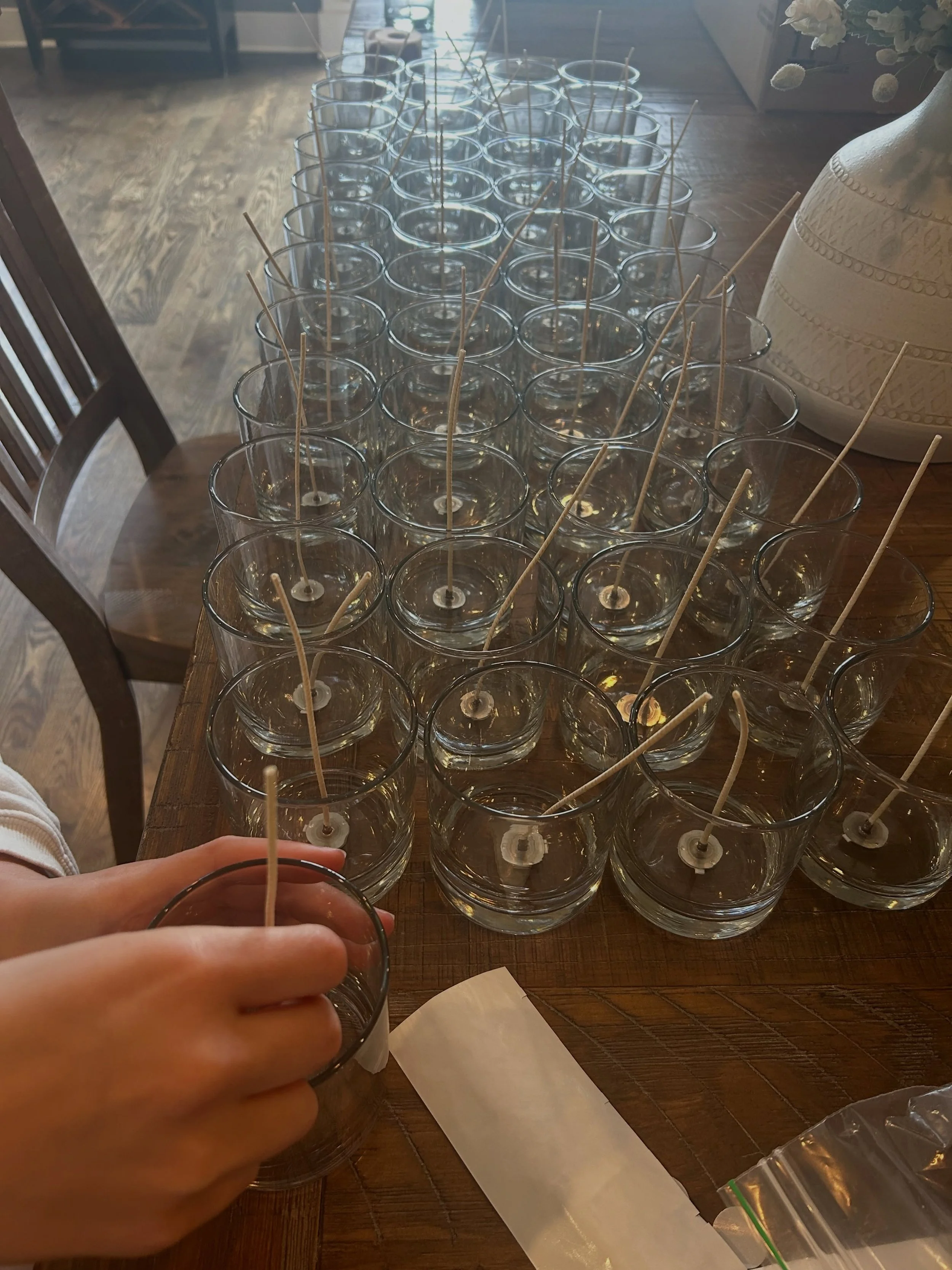 @clean_hands_organics_  candles coming soon to @lottieandloukc! I Love having my helper out of school! She worked hard this weekend prepping candle jars 🤍