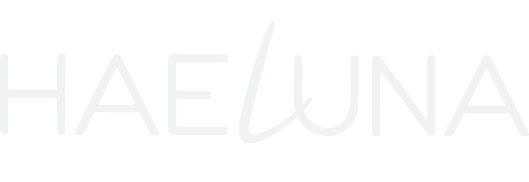 White stylized text logo reads "HAELUNA" on a transparent background, with a unique design on the "L" and "U".