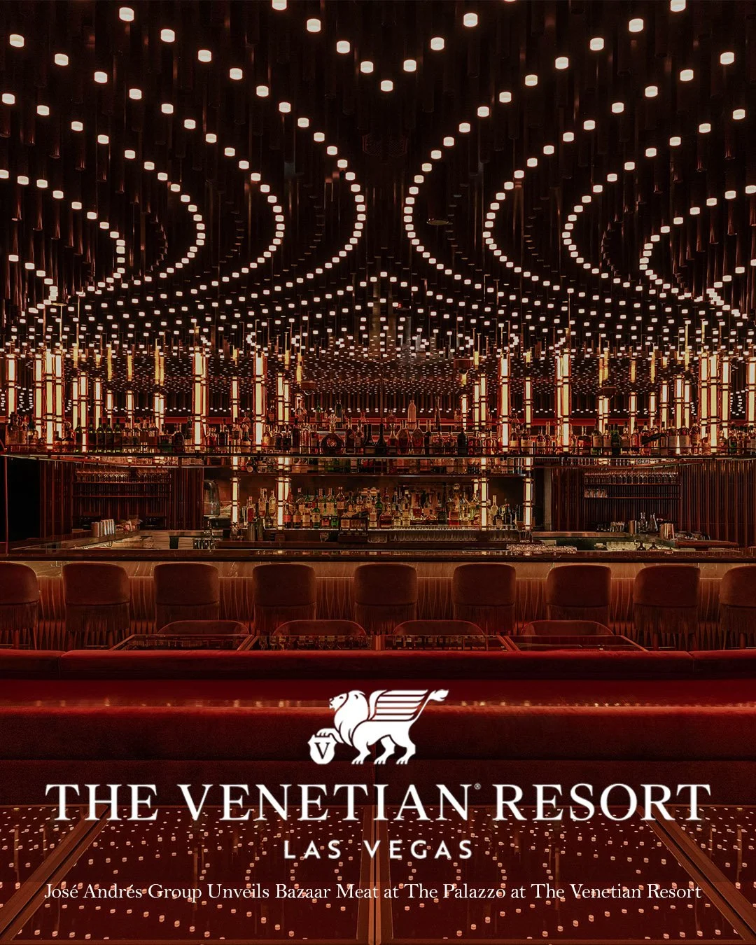 Interior view of The Venetian Resort in Las Vegas, featuring a luxurious bar with warm lighting and modern decor.