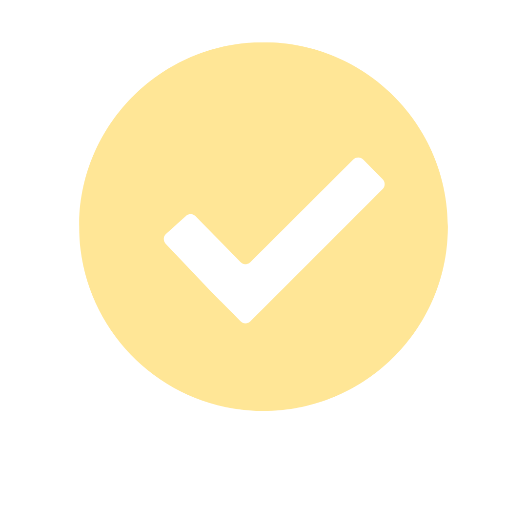 Yellow circle with a black checkmark in the center.