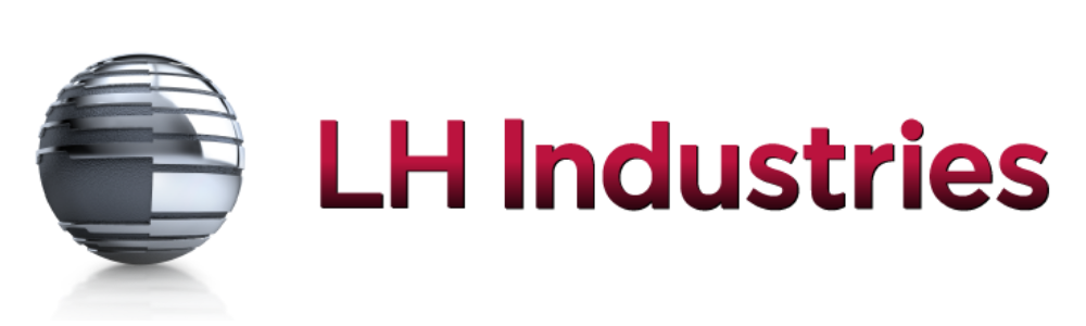 Endurance Carbide partner -Logo for LH Industries featuring a metallic globe on the left and the company name in bold maroon letters on the right.