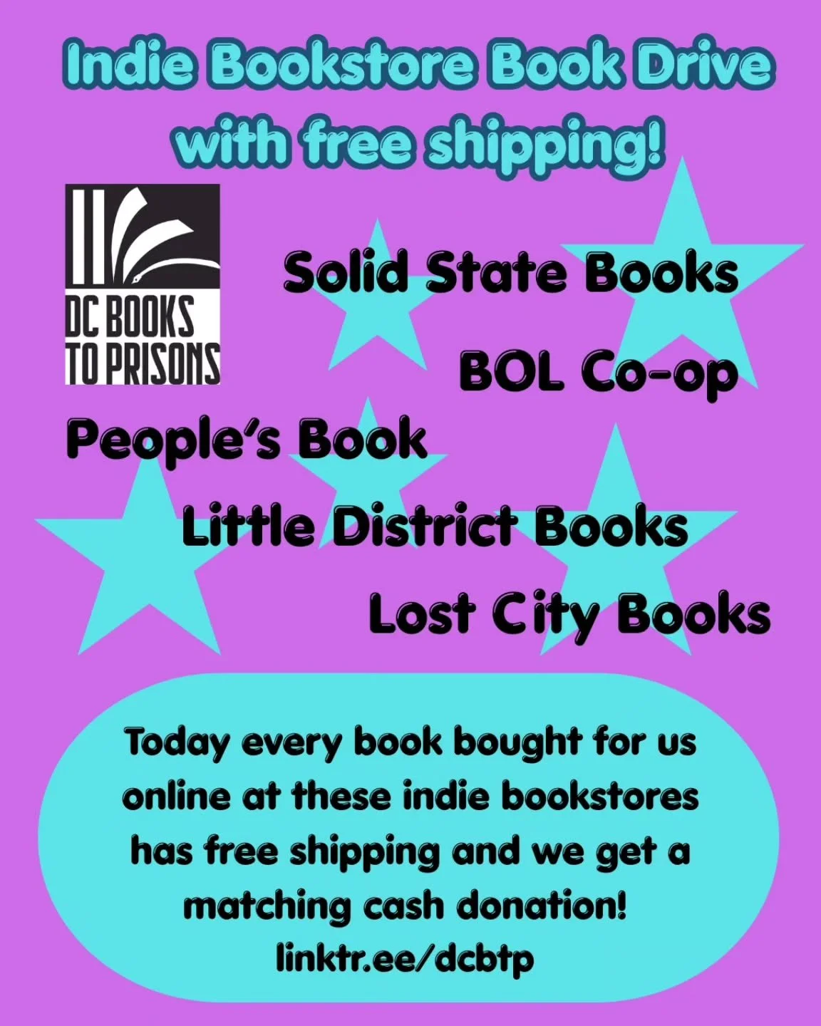Keep Indie Bookstore Day going! Through May 2 all books bought for us from these indie bookstores will be matched with a cash donation, and today 4/26 all shipping is free! Check out our wish lists at linktr.ee/dcbtp (link in bio) or stop by the stor
