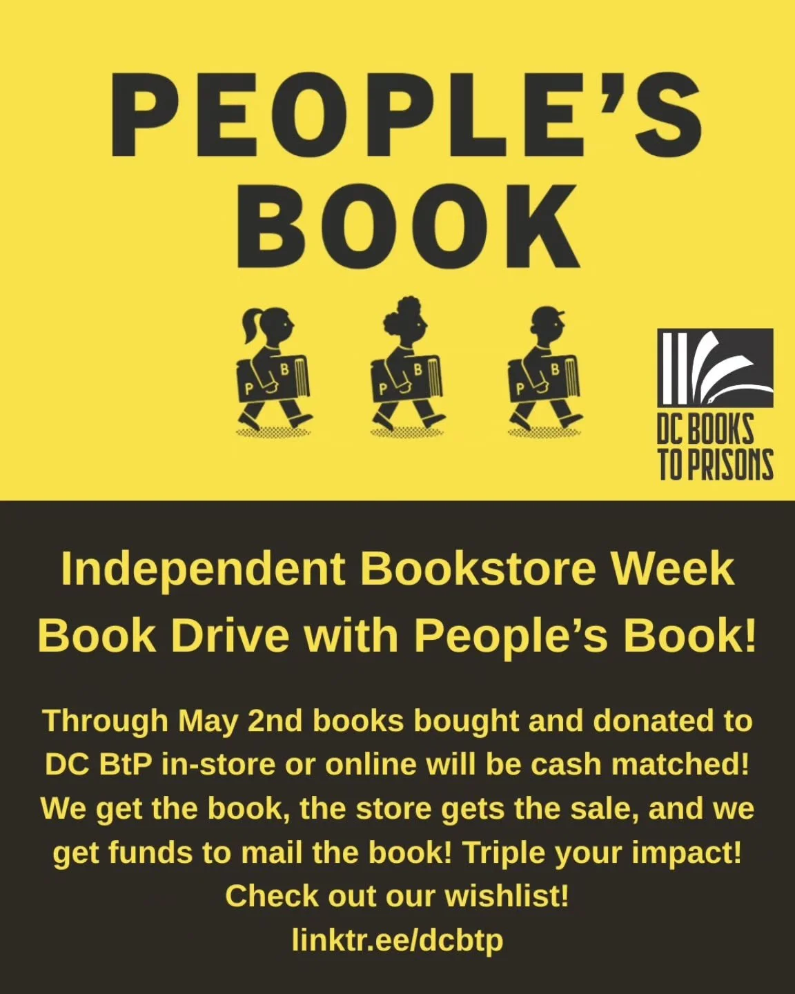 People&rsquo;s Book, at 7014 Westmoreland Ave Suite A, Takoma Park MD, is a mom-and-pop bookstore and a very appreciated supporter of DC BtP. Restrictions on what books we can send in are getting stricter by the month, and new books are needed more t