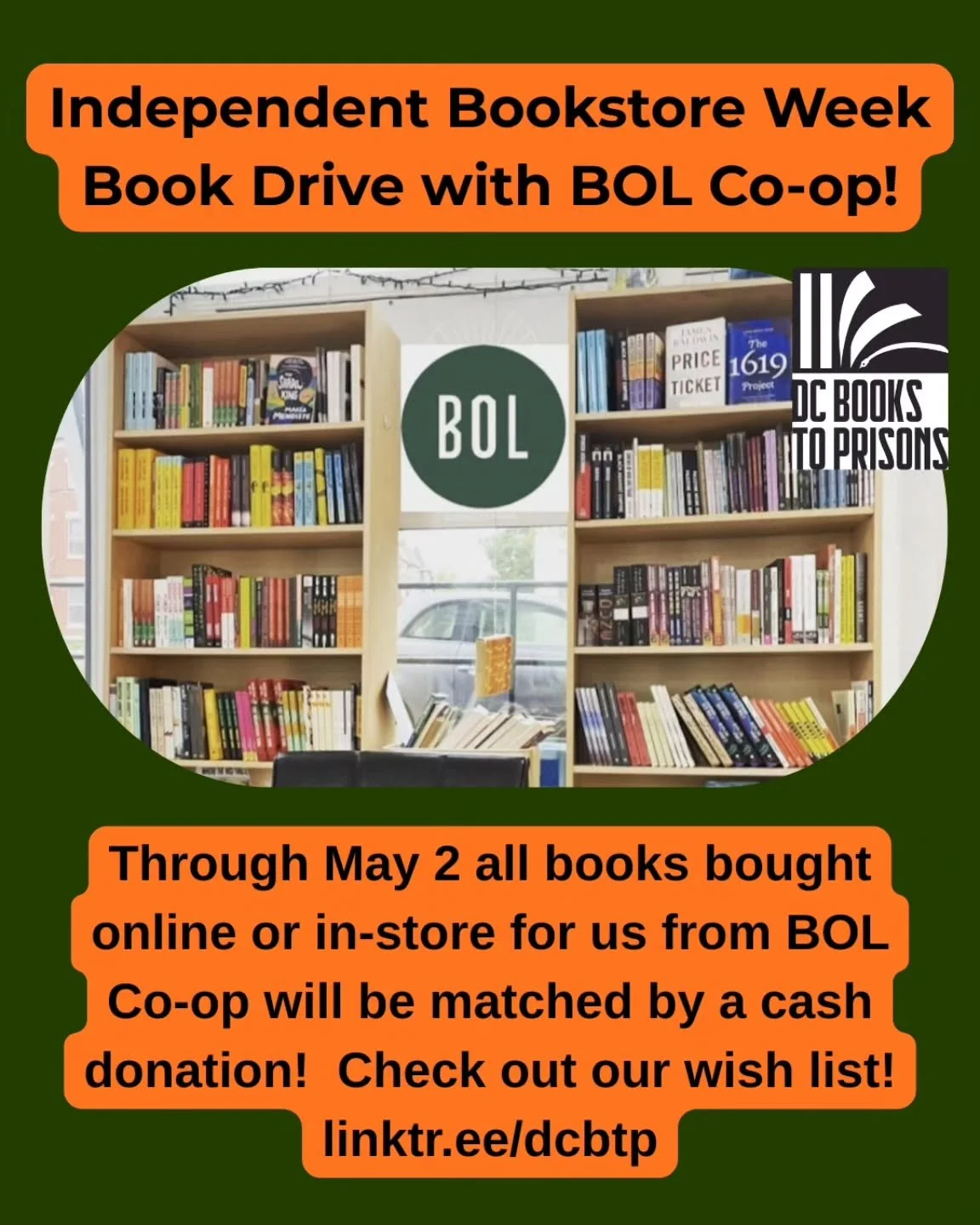 Independent Bookstore Week keeps going! BOL Co-op, at 716 Monroe St NE Studio #11, Washington, DC (Brookland), is a worker-owned community bookstore and caf&eacute; rooted in global racial justice. You can support BOL Co-op and DC BtP through May 2 b